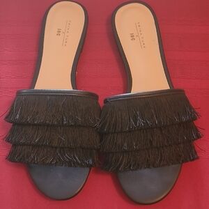 Trina Turk Black Fringe Women's Slide Sandals